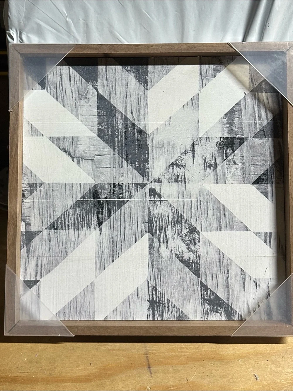 Rustic Geometric Wood-Framed Wall Art in Black & White